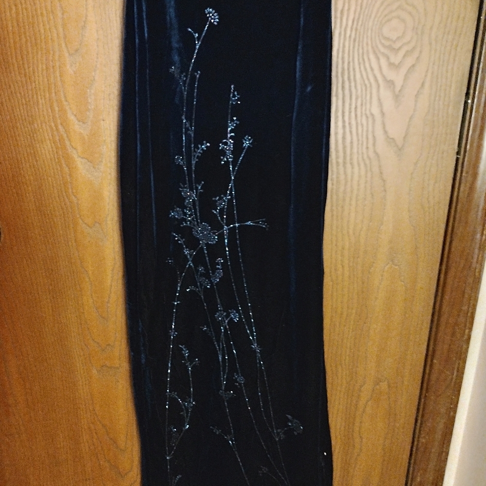 Ladies long navy blue Velour stretch gown